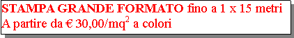 Casella di testo: STAMPA GRANDE FORMATO fino a 1 x 15 metriA partire da  30,00/mq2 a colori